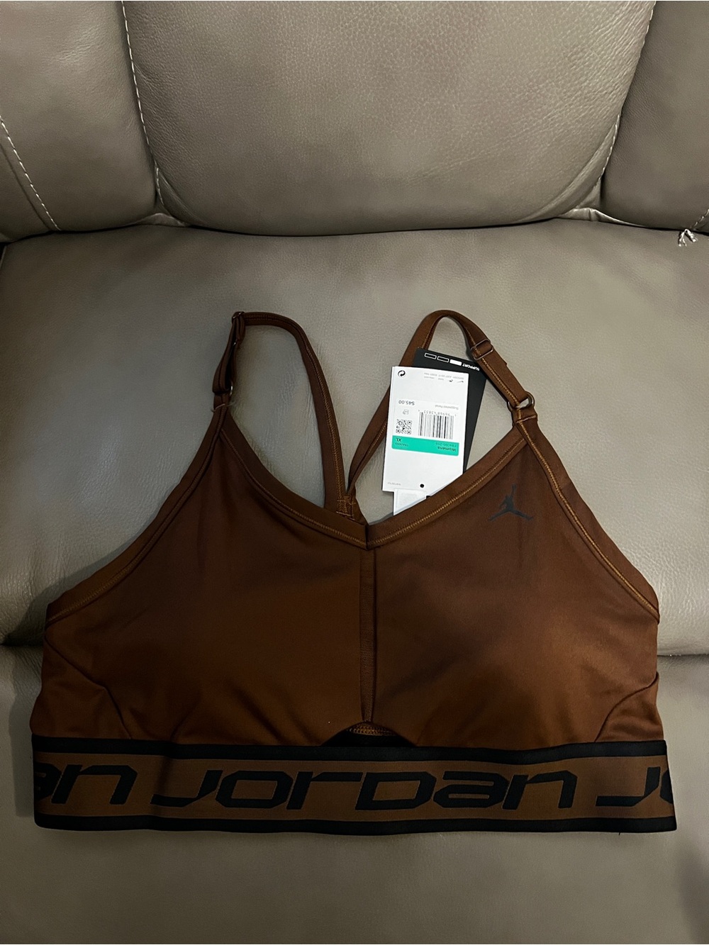 Jordan Women's Brown Sports Bra - Supportive V-Neck